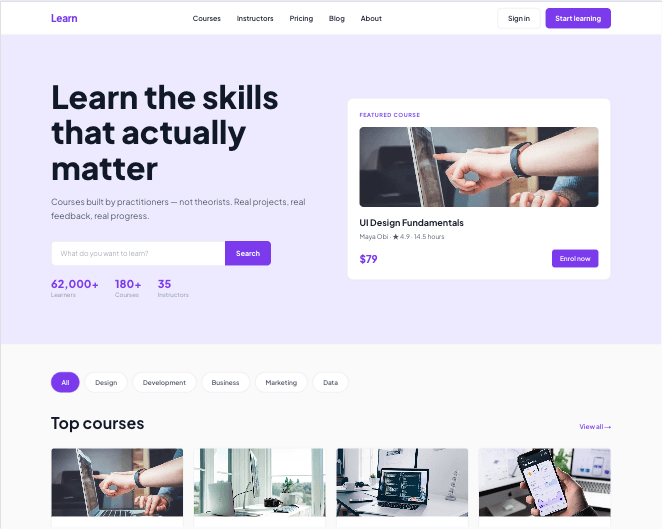 Learn theme preview